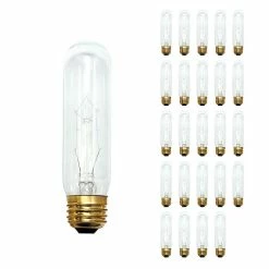 Bulbrite 60 Watt Dimmable Clear T10 Incandescent Light Bulbs With Medium (E26) Base, 2700K Warm White Light, 25/Pack(861273)
