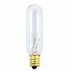Bulbrite 15 Watt Dimmable Clear T6 Incandescent Light Bulbs With Candelabra (E12) Base, 2700K Warm White Light, 25/Pack(861057)