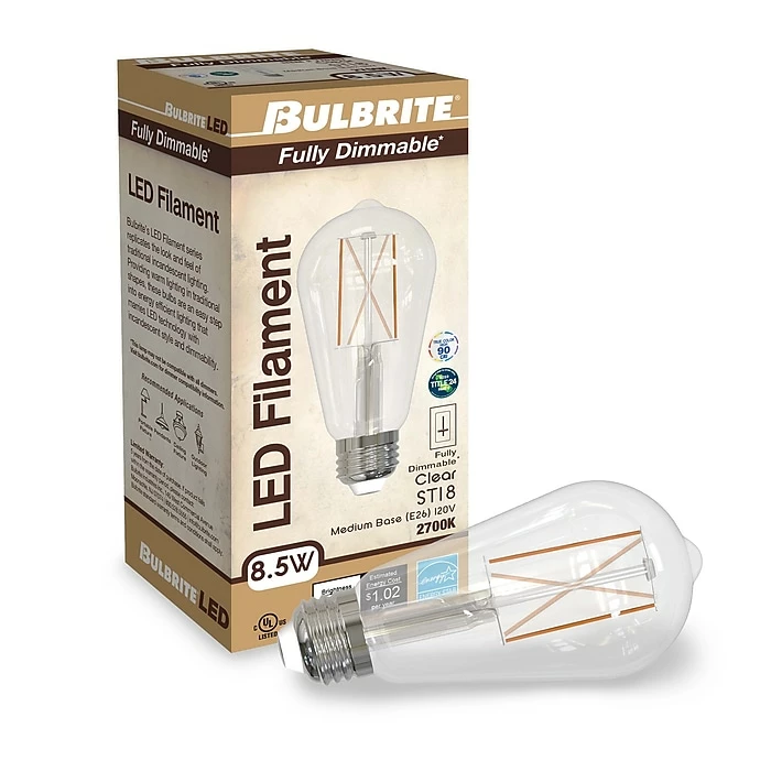 Bulbrite 8.5 Watt Dimmable Clear ST18 LED Light Bulbs, 2700K Warm White Light, 2/Pack (861422) - Image 2