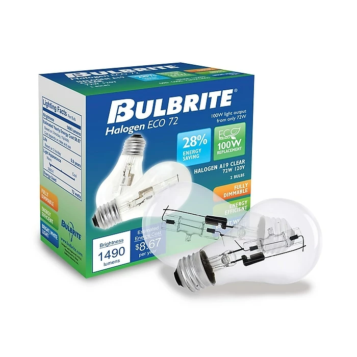 Bulbrite Halogen A19 Medium Screw Base (E26) Clear Light Bulb, 72 Watt (100 Watt Incandescent Equivalent), 6/Pack (860622) - Image 2