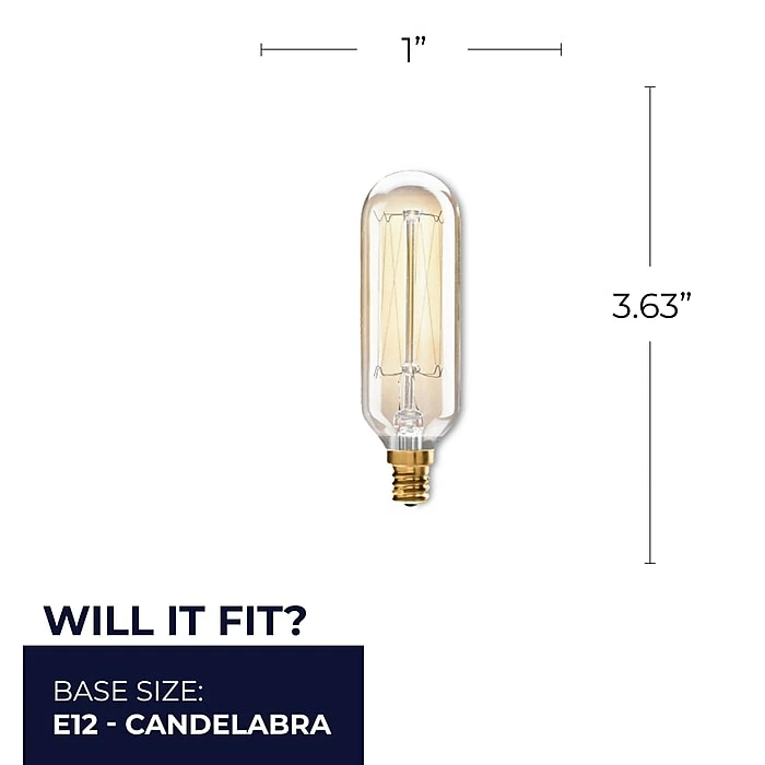 Bulbrite 40 Watt Dimmable Antique Nostalgic Thread Filament T8 Candelabra (E12) Incandescent Bulb, 4/Pack(861383) - Image 7