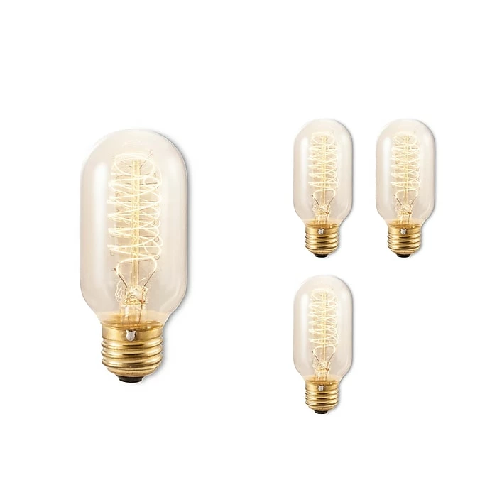 Bulbrite 40 Watt Dimmable Antique T14 Incandescent Light Bulbs With Medium (E26) Base, 2200K Amber Light, 4/Pack(861380)