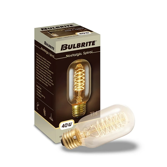 Bulbrite 40 Watt Dimmable Antique T14 Incandescent Light Bulbs With Medium (E26) Base, 2200K Amber Light, 4/Pack(861380) - Image 2