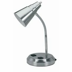 V-LIGHT CFL Gooseneck Style Desk Lamp With Charging Outlets, Brushed Nickel Finish (VS20105BN)