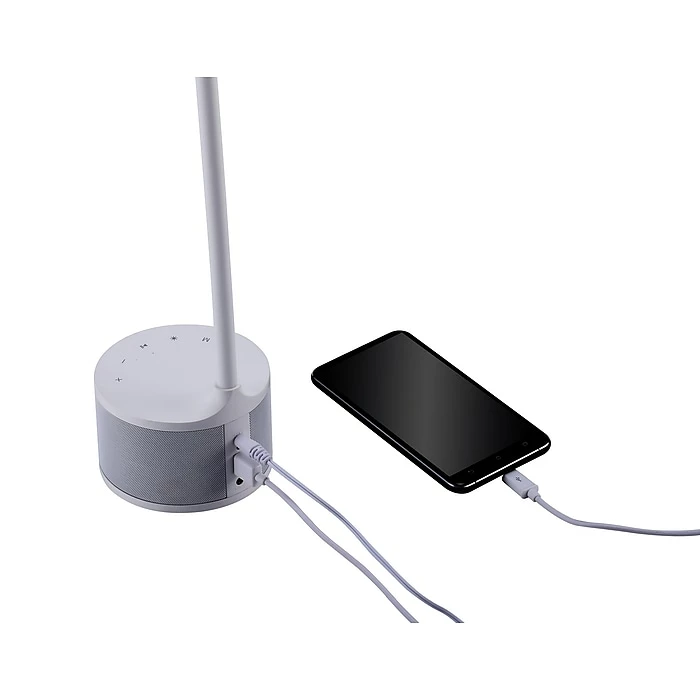 Bostitch LED Desk Lamp With Bluetooth Speaker & USB Charging Port, 14.63"H, White (VLED1817-BOS) - Image 4