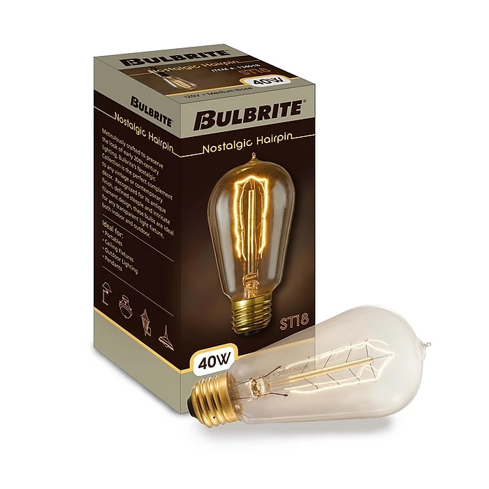 Bulbrite 40 Watt Dimmable Antique ST18 Nostalgic Hairpin Incandescent Light Bulbs 2200K Amber Light, 4/Pack(861376) - Image 2