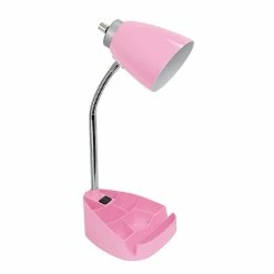 Limelights Incandescent Desk Lamp With Charging Outlet, Pink (LD1057-PNK)