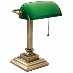 V-Light LED Banker's Desk Lamp, 15", Green/Antique Brass (SVCA150402GR)