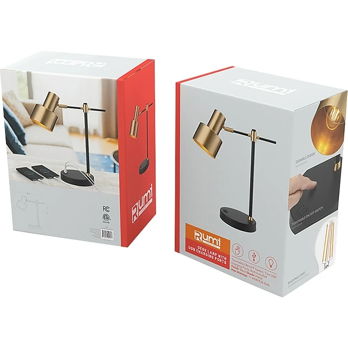 Rumi Lighting Incandescent Desk Lamp, 17", Black/Gold (ERP1207ST) - Image 8