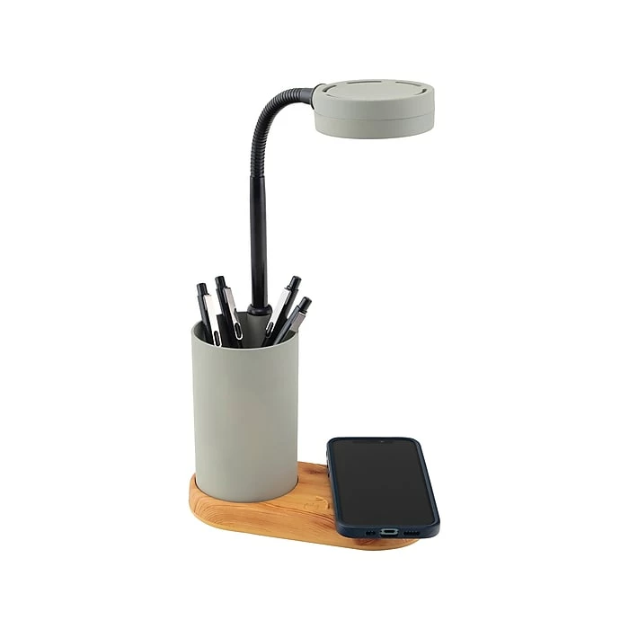 V-Light LED Desk Lamp, 18.75", Gray/Wood Grain (VLC0052WUG) - Image 4