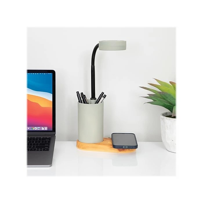 V-Light LED Desk Lamp, 18.75", Gray/Wood Grain (VLC0052WUG) - Image 7