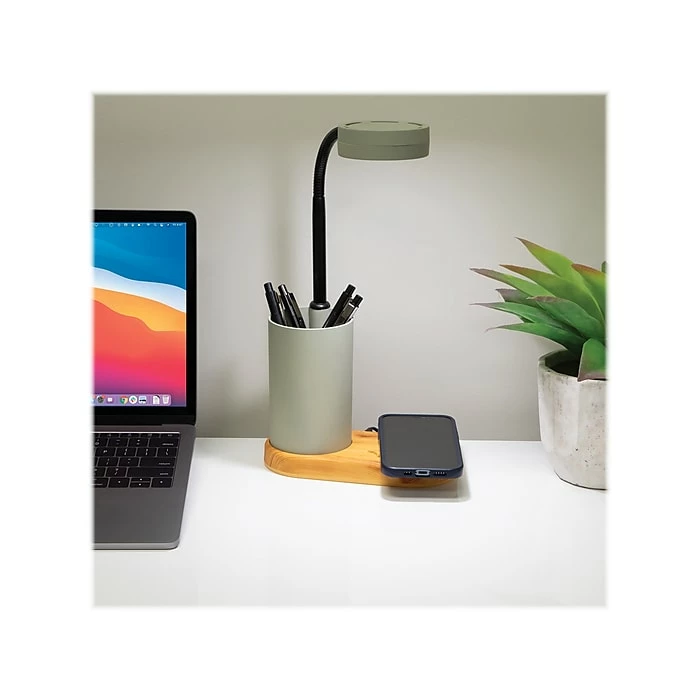 V-Light LED Desk Lamp, 18.75", Gray/Wood Grain (VLC0052WUG) - Image 8