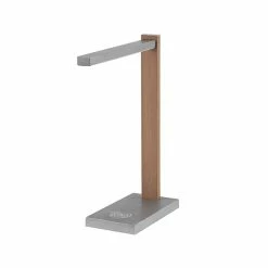 SHEFFIELD HOME Ella LED Desk Lamp, 15.2", Brushed Nickel/Brown Woodgrain (TL9997)