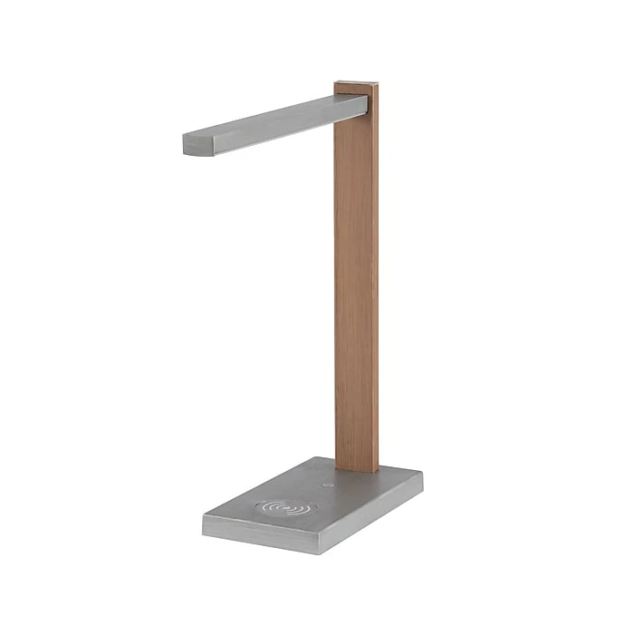 SHEFFIELD HOME Ella LED Desk Lamp, 15.2", Brushed Nickel/Brown Woodgrain (TL9997)