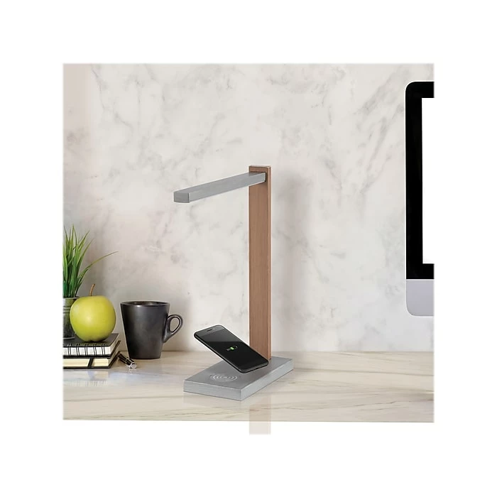 SHEFFIELD HOME Ella LED Desk Lamp, 15.2", Brushed Nickel/Brown Woodgrain (TL9997) - Image 6