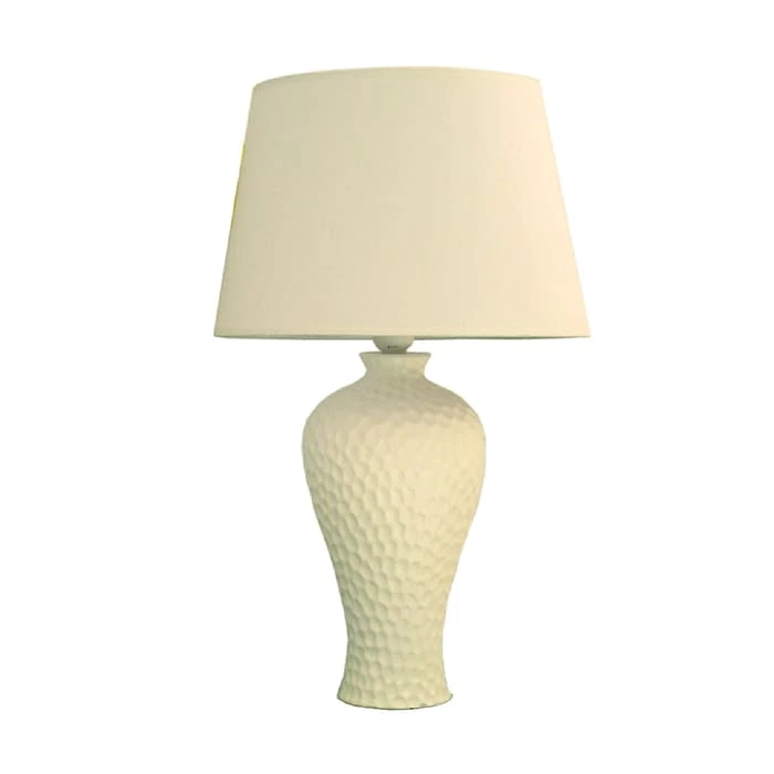 Simple Designs Texturized Curvy Ceramic Table Lamp, White Finish