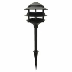 Moonrays Pagoda-Style Low Voltage 11-Watt 12-Volt 3-Tier Metal Path Light, Black Finish (95725)